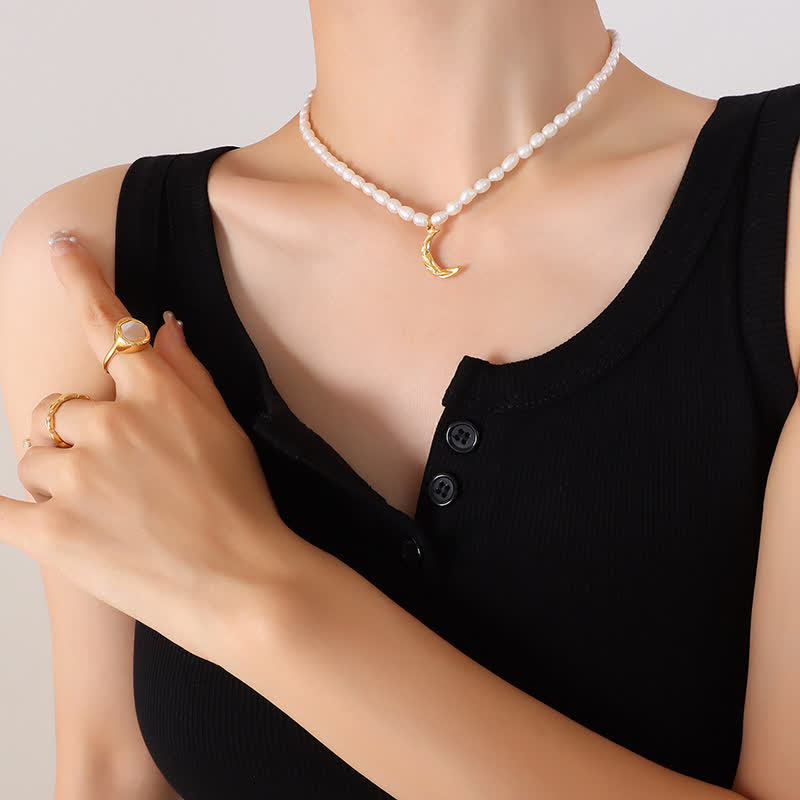 KarmaRipple's Pearl Crescent Moon Calm Pendant Necklace p3