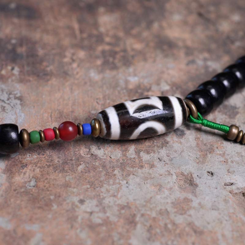 KarmaRipple's 108 Beadwork Mala Ebony Wood Dzi Bead Bronze Balance Tassel Bracelet p11