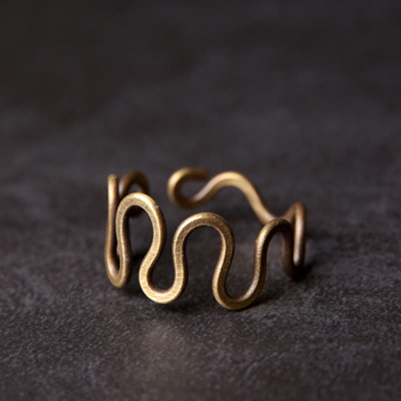 KarmaRipple's Simple Curved Brass Design Bronze Fortune Wealth Adjustable Ring p4