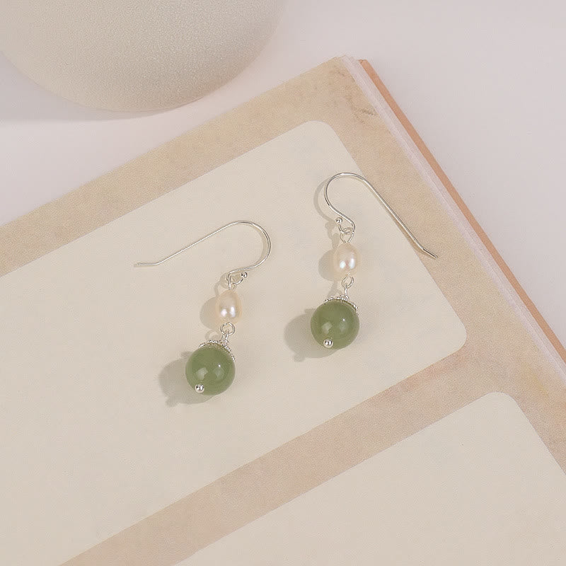 KarmaRipple's 925 Sterling Silver Authentic Pearl Jade Wisdom Earrings p3