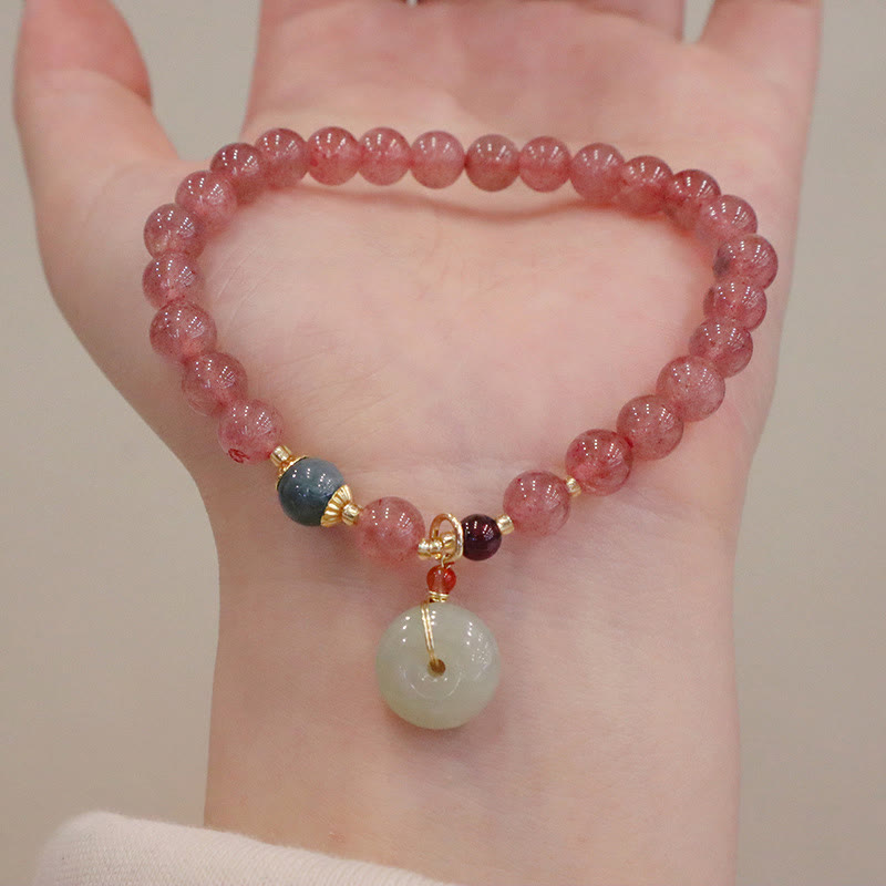 KarmaRipple's Authentic Strawberry Quartz Jade Peace Buckle Coin Purse Balancing Bracelet p14