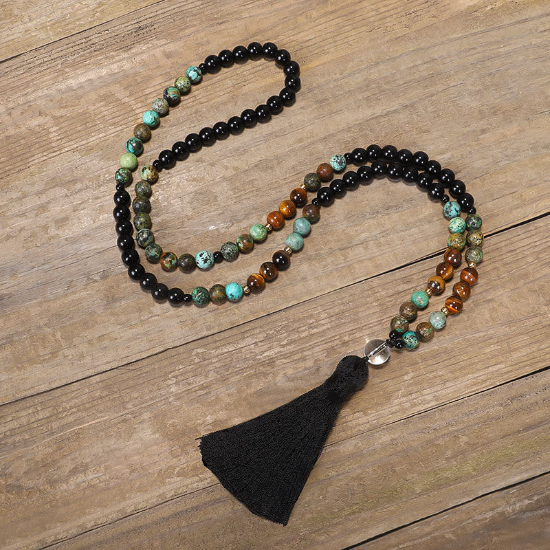 KarmaRipple's 108 Mala Beadwork Authentic Stone Tiger Eye Turquoise Protection Strength Bracelet Pendant p2