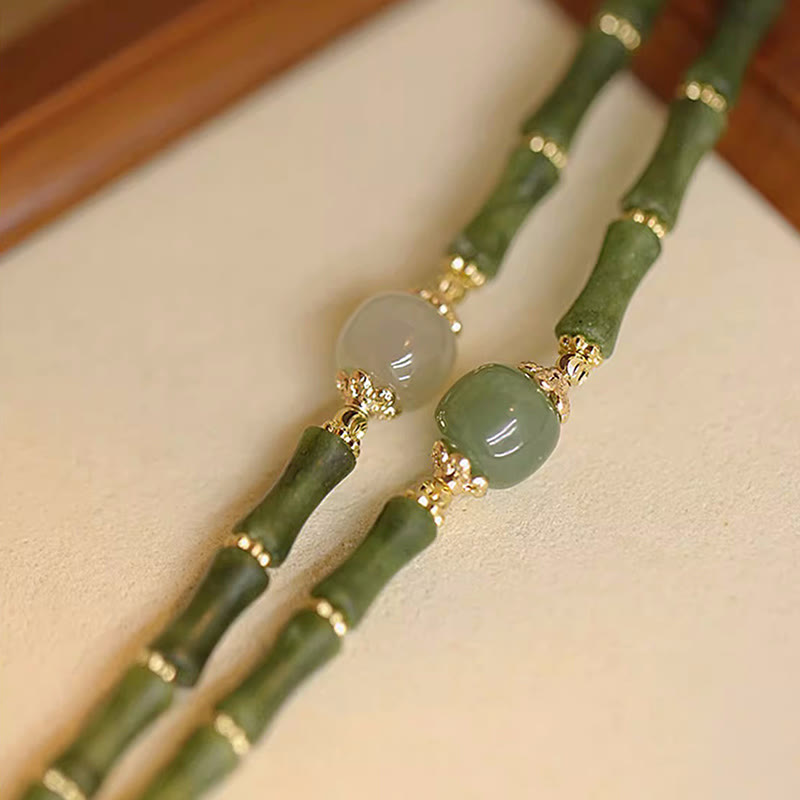 KarmaRipple's 14K Bronze Plated Peridot Hetian Jade Bamboo Pattern Fortune Bracelet p10