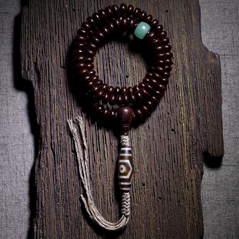 KarmaRipple's Authentic Tibet 108 Mala Beadwork Purple Bodhi Seed Three-eyed Dzi Bead Bronze Dorje Balance Bracelet p28