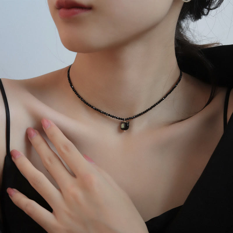 KarmaRipple's Black Spinel Cute Cat Motivate Choker Pendant p4