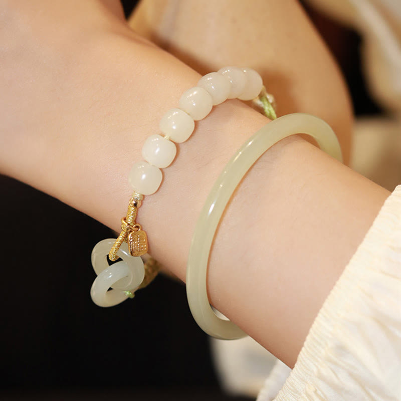 KarmaRipple's Authentic Hetian Jade Bead Double Peace Buckle Fu Character Abundance Woven Bracelet p8