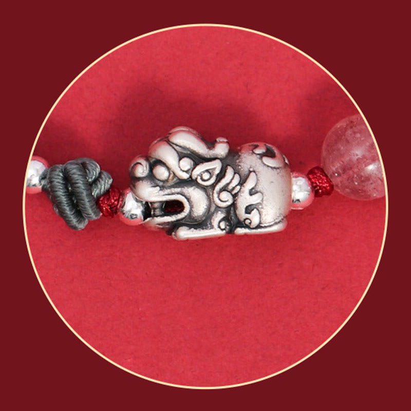 KarmaRipple's 999 Sterling Silver PiXiu Strawberry Quartz Bead Wealth Fortune Woven Bracelet p7