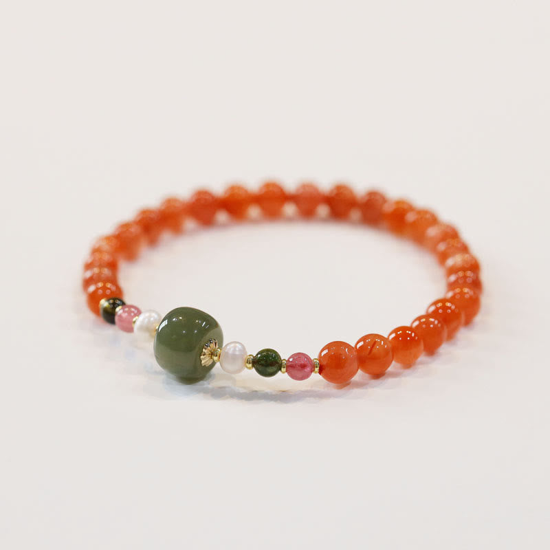 KarmaRipple's Authentic Red Agate Hetian Jade Bead Confidence Calm Bracelet p5
