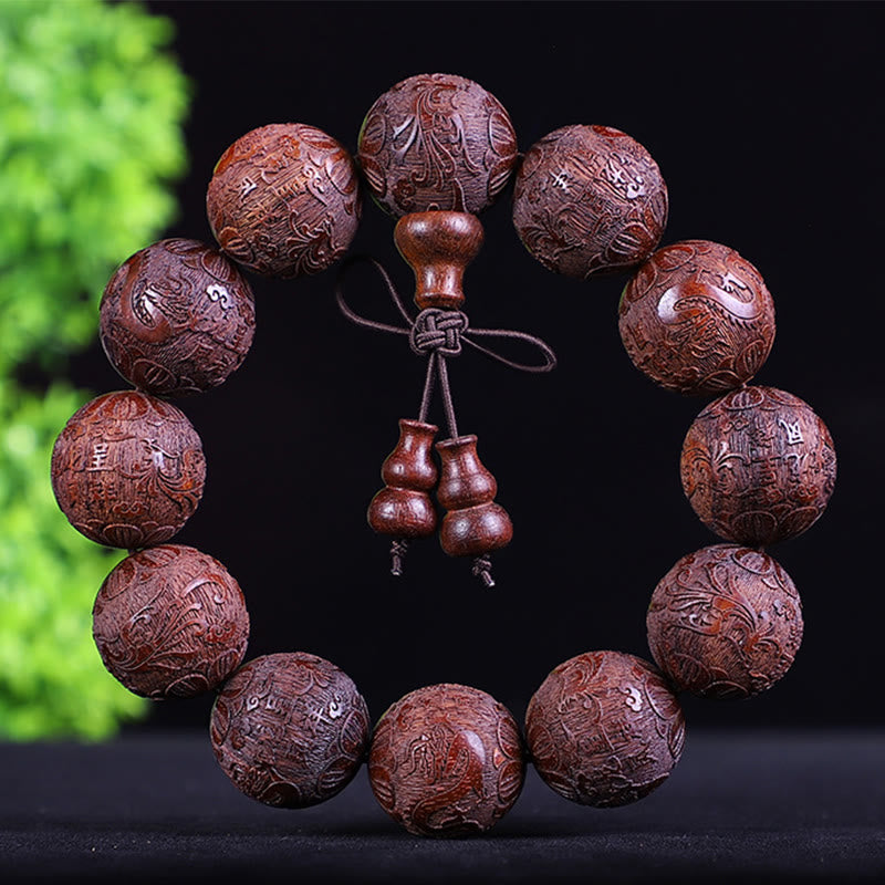 KarmaRipple's Chinese Zodiac Rosewood Ebony Boxwood Bronze Coin PiXiu Carved Warmth Bracelet p4