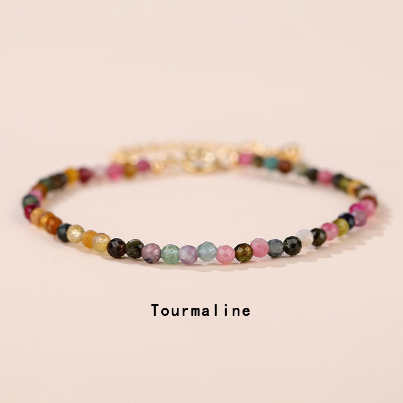KarmaRipple's Strawberry Quartz Prehnite Peridot Lazurite Pink Gemstone Tourmaline Balancing Chain Bracelet p27