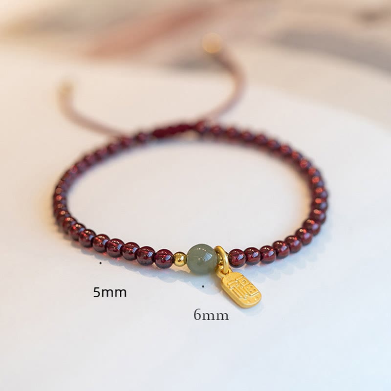 KarmaRipple's Authentic Strawberry Quartz Garnet Jade Fortunate Fortune Fu Character Balancing Talisman Bracelet p17