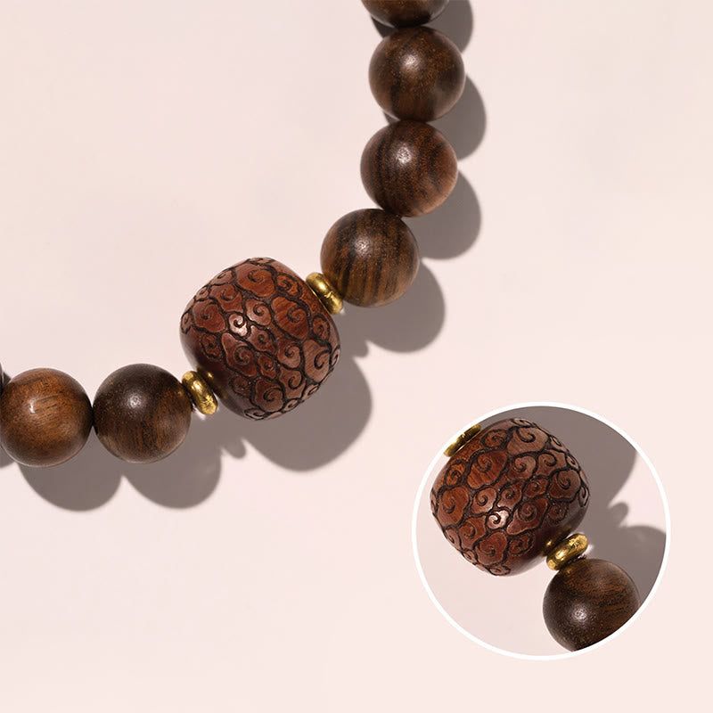 KarmaRipple's Rosewood Auspicious Clouds Totem Fu Character Bamboo Pattern Warmth Bracelet p10