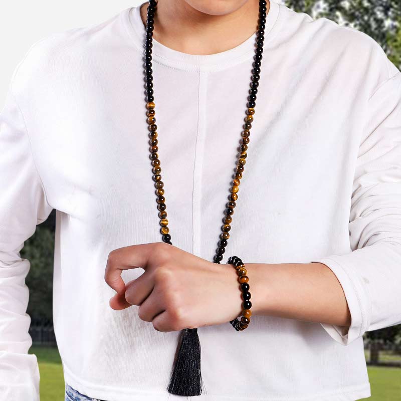 KarmaRipple's Tibetan Black Onyx Tiger Eye Protection Pendant Mala Set p9