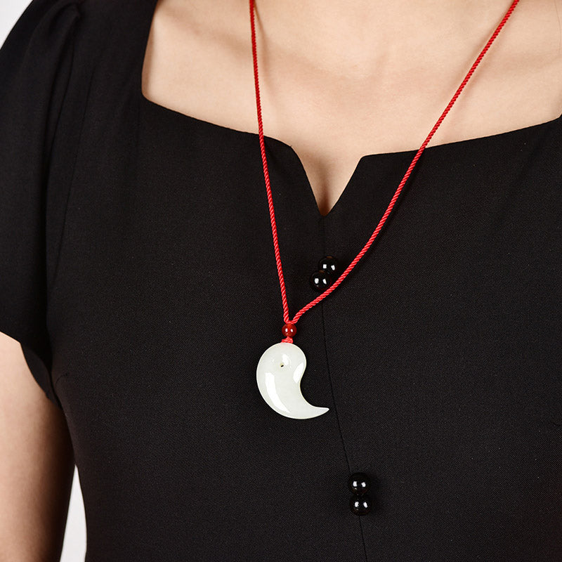 KarmaRipple's Yin Yang Ivory Jade Cyan Jade Protection Blessing Pendant String Necklace p9
