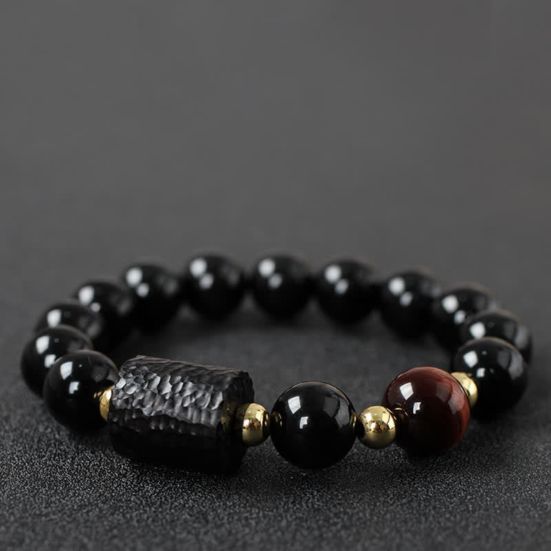 KarmaRipple's Black Obsidian Ebony Wood Red Tiger Eye Strength Pair Bracelet p5