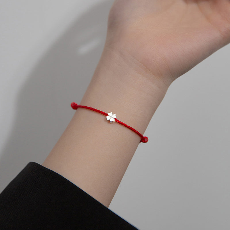 KarmaRipple's 925 Sterling Silver Four Leaf Clover Red Rope Bracelet p6