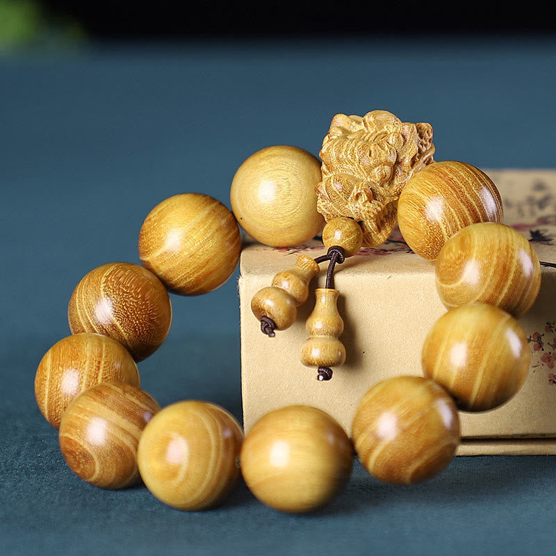 KarmaRipple's Rosewood Green Sandalwood Small Leaf Red Sandalwood Agarwood Dragon Carved Protection Bracelet p29