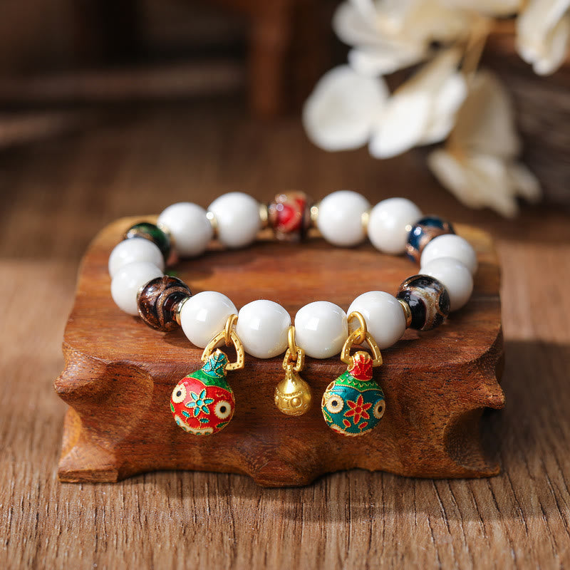 KarmaRipple's Gold Swallowing Beast Family Talisman Liuli Glass Colorful Porcelain Bead Fortune Bracelet p5