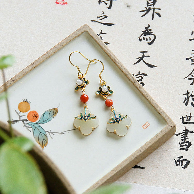 KarmaRipple's Fortunate Four Leaf Clover Jade Abundance Bronze Earrings p4
