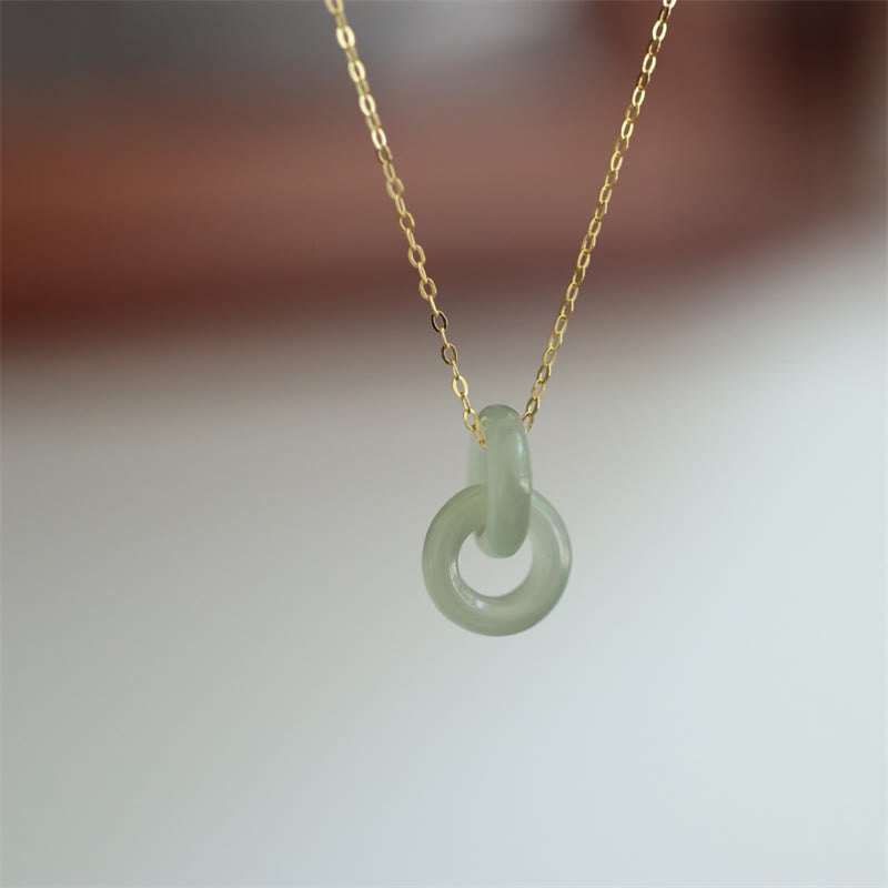 KarmaRipple's 925 Sterling Silver Authentic Double Peace Buckle Hetain Jade Fortune Pendant Necklace p4