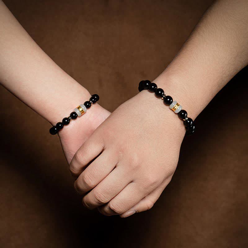 KarmaRipple's Black Obsidian Jade Om Mani Padme Hum Strength Pair Magnetic Bracelet p12