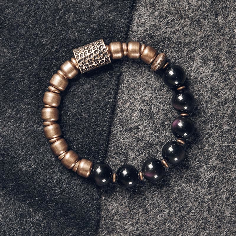 KarmaRipple's Lava Rock Stone Rainbow Obsidian Bronze Support Balancing Bracelet p12