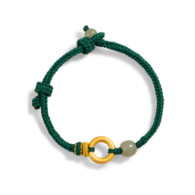 KarmaRipple's 999 Sterling Silver Peace Buckle Hetian Jade Bead Fortune Green Rope Woven Bracelet p9