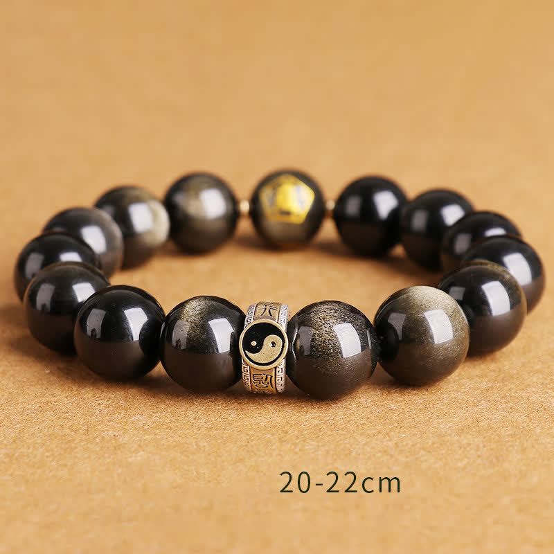 KarmaRipple's 925 Sterling Silver Black Obsidian Gold Sheen Obsidian Silver Sheen Obsidian Yin Yang Protection Bracelet p33