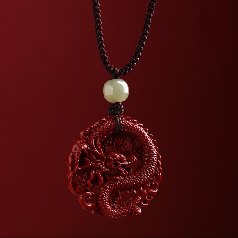 KarmaRipple's Year Of The Dragon Authentic Cinnabar Hetian Jade Bead Bronze Coin Attract Wealth Strength Pendant Necklace p2
