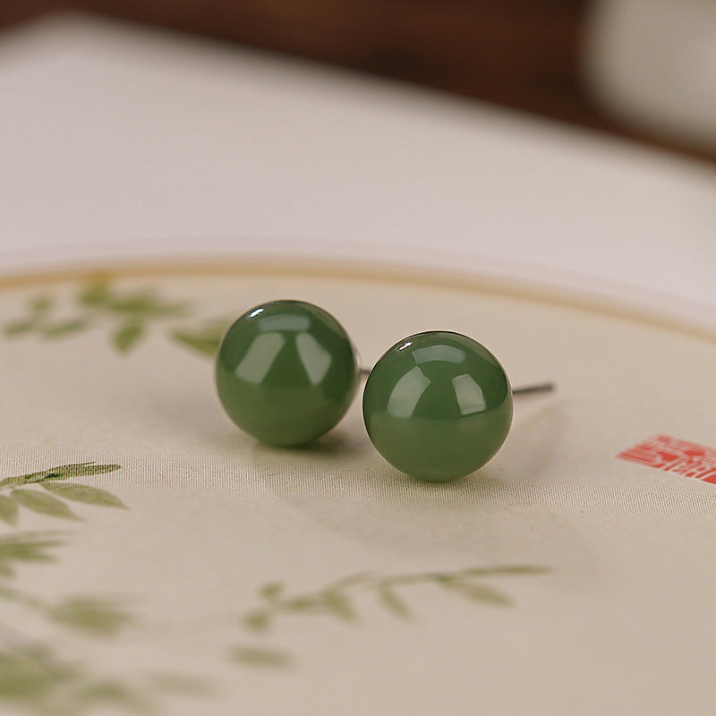 KarmaRipple's 925 Sterling Silver Round Cyan Jade Balancing Calm Stud Earrings p17