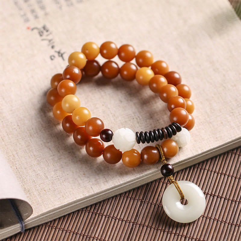 KarmaRipple's Cyan Bodhi Seed Lotus Jade Peace Buckle Wisdom Double Wrap Bracelet p20