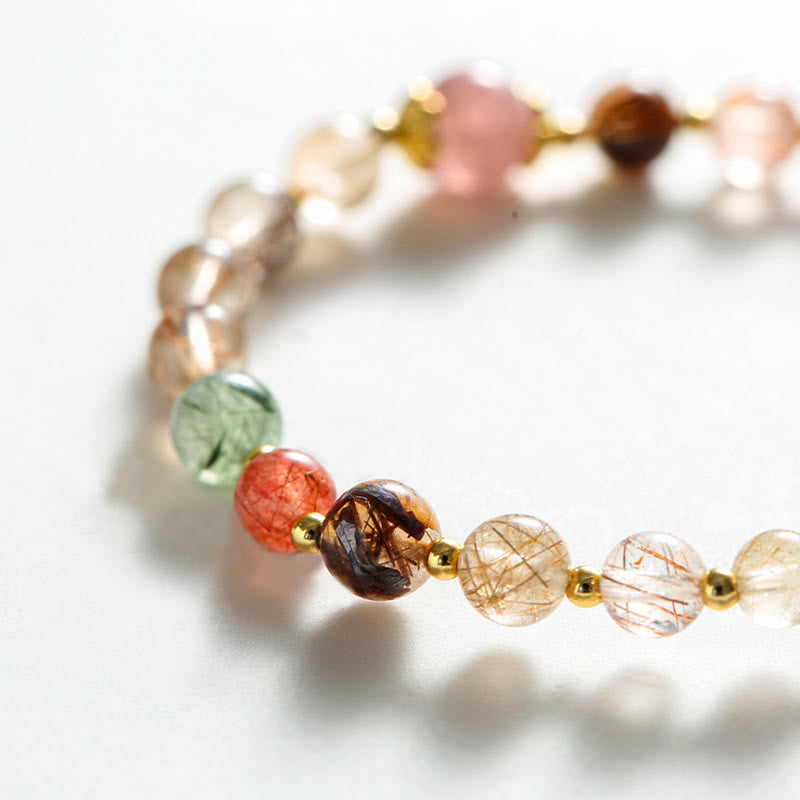 KarmaRipple's Authentic Rutilated Quartz Strawberry Quartz PiXiu Wealth Bracelet p6