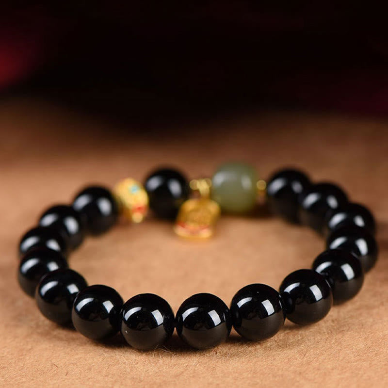 KarmaRipple's Black Onyx Hetian Jade Bead Fortunate Fortune Talisman Bracelet p10