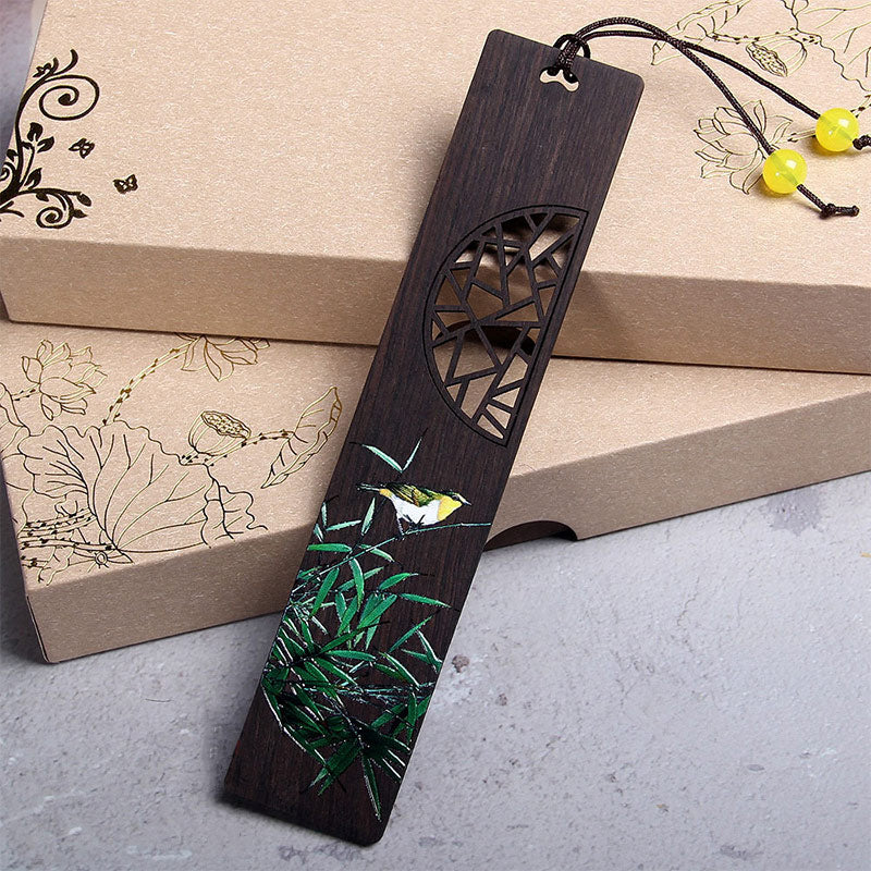 KarmaRipple's Green Lotus Bamboo Oriole Ebony Wood Bookmarks With Gift Box p15