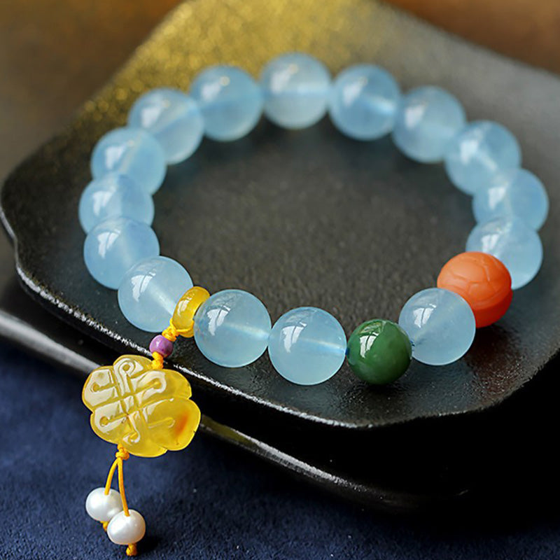 KarmaRipple's Authentic Aquamarine Amber Chinese Knotting Talisman Peace Bracelet p8