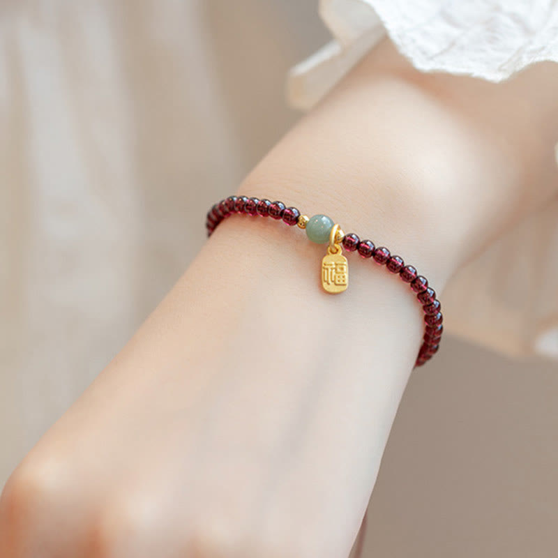 KarmaRipple's Authentic Strawberry Quartz Garnet Jade Fortunate Fortune Fu Character Balancing Talisman Bracelet p15