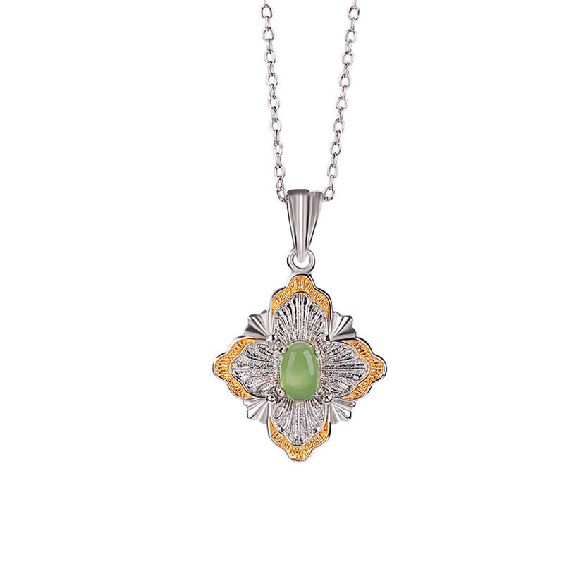 KarmaRipple's 925 Sterling Silver Plated Gold Hetian Cyan Jade Rhombus Design Fortune Balancing Pendant Necklace p6