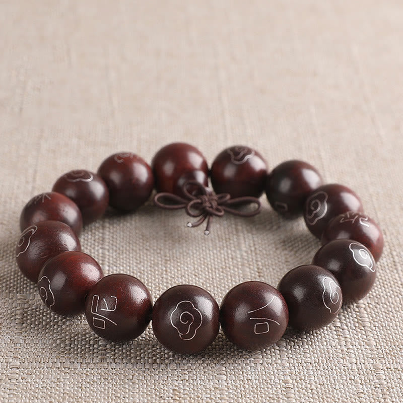 KarmaRipple's 925 Sterling Silver Inlaid Small Leaf Red Sandalwood Om Mani Padme Hum Character Auspicious Clouds Protection Bracelet p4