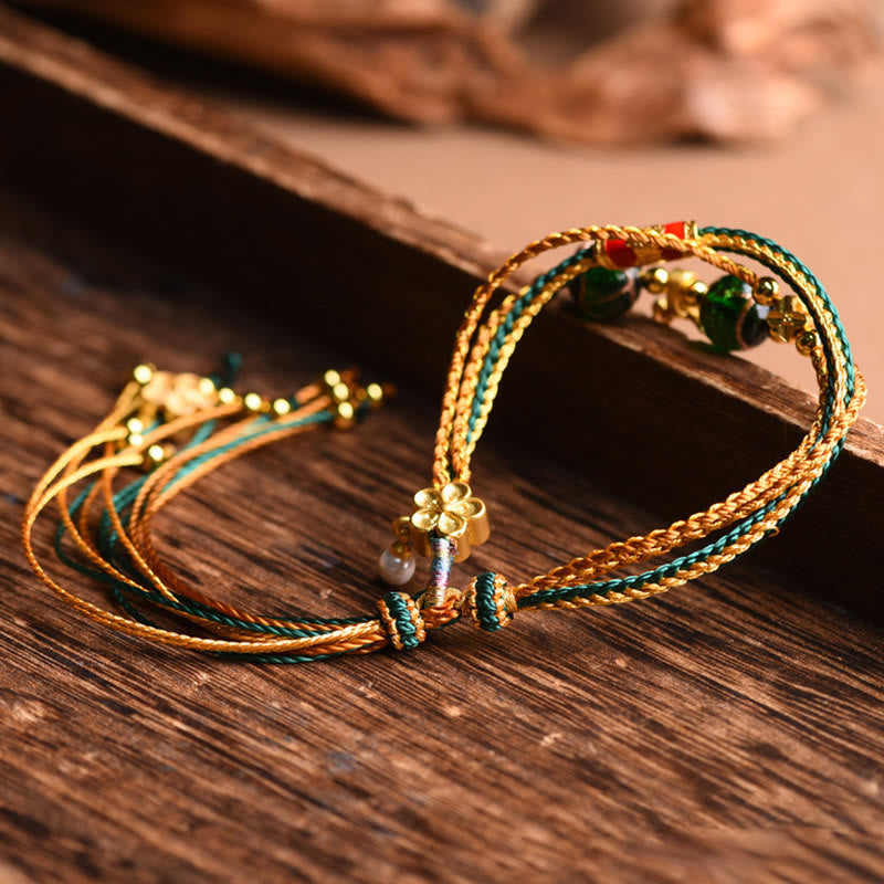 KarmaRipple's Tibetan Handmade Rope Liuli Glass Bead Woven Multilayered Balancing Bracelet p3