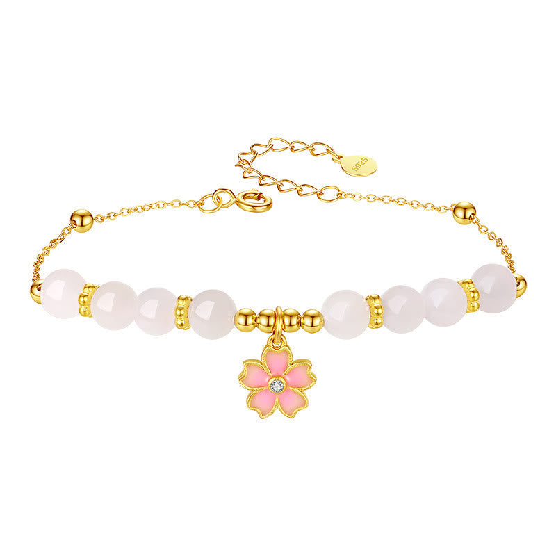 KarmaRipple's 925 Sterling Silver Hetian Ivory Jade Cherry Blossom Protection Bracelet p12