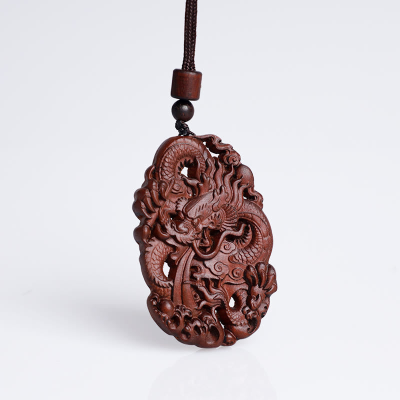 KarmaRipple's Lightning Struck Jujube Wood Double Dragon Relief Ward Off Evil Spirits Pendant Necklace p8