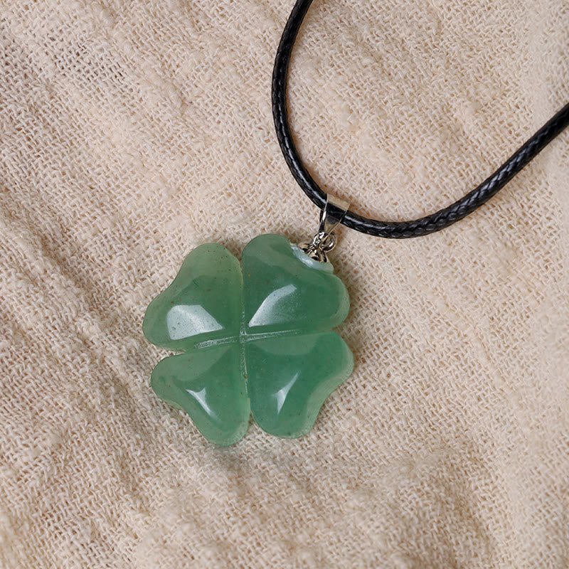 KarmaRipple's 925 Sterling Silver Green Aventurine Four Leaf Clover Fortune Leather Rope Pendant Necklace p6