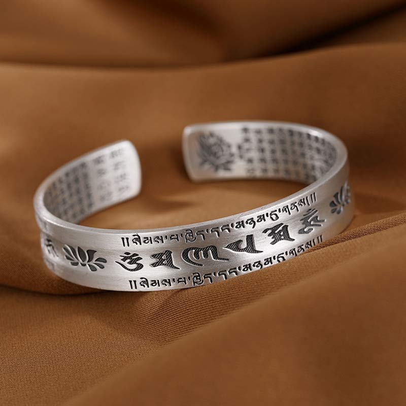 KarmaRipple's 999 Sterling Silver Om Mani Padme Hum Lotus Wisdom Bracelet Bangle p3