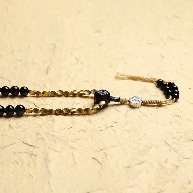 KarmaRipple's Tibetan 108 Mala Beadwork Black Onyx Three-eyed Dzi Beadwork Protection Bracelet p9