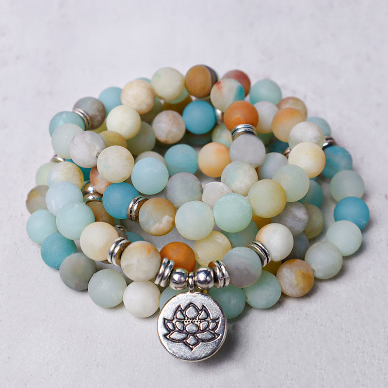 KarmaRipple's Tibetan Amazonite Stone Blessing Lotus Mala p1