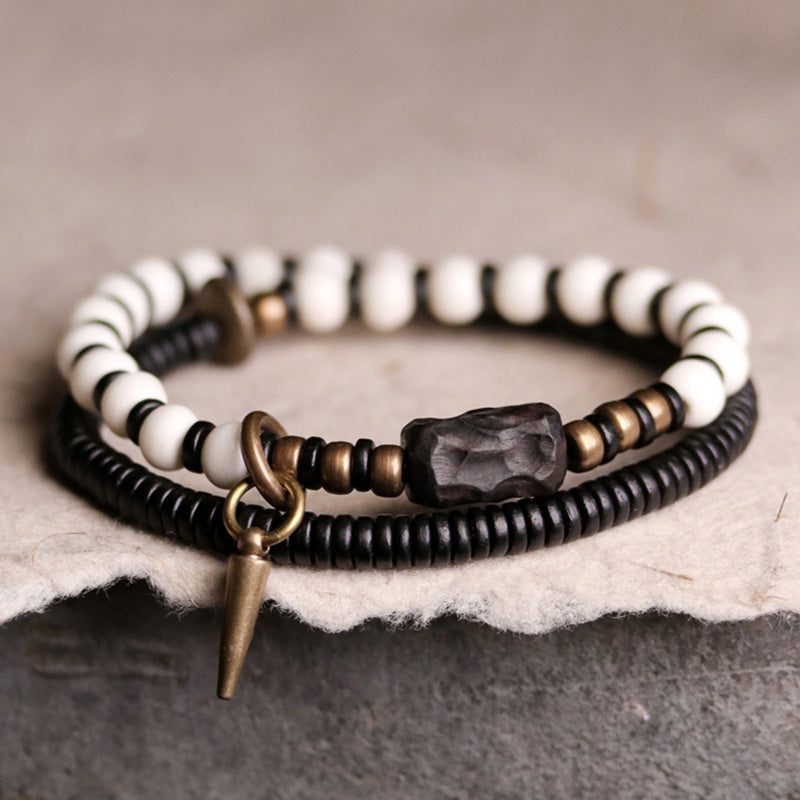 KarmaRipple's Yak Bone Ebony Wood Bronze Strength Pair Bracelet p1