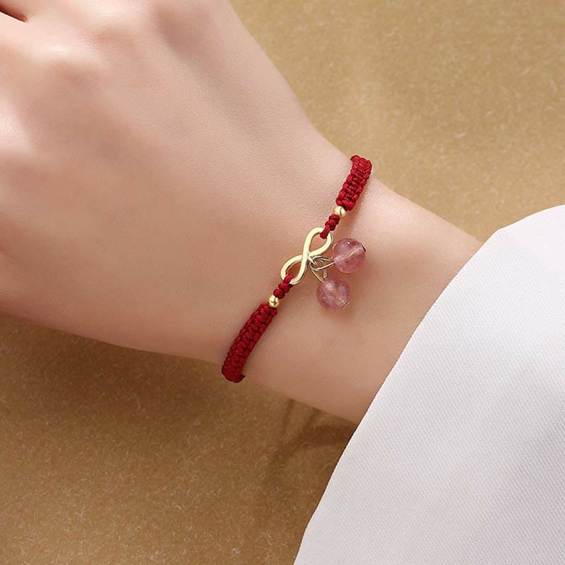 KarmaRipple's Strawberry Quartz Gemstone Endless Weave Love Balancing Red String Weave Bracelet p8