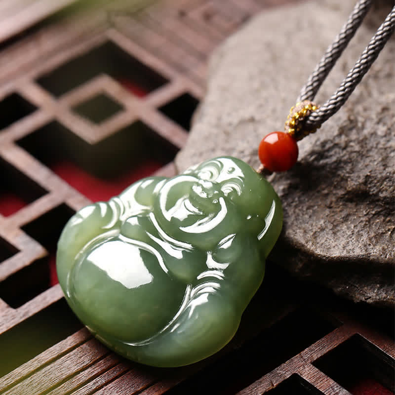 KarmaRipple's Laughing Buddha Hetian Jade Abundance Pendant String Necklace p4