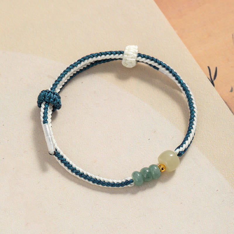 KarmaRipple's 925 Sterling Silver Hetian Jade Bead Abundance Woven Rope Bracelet p1