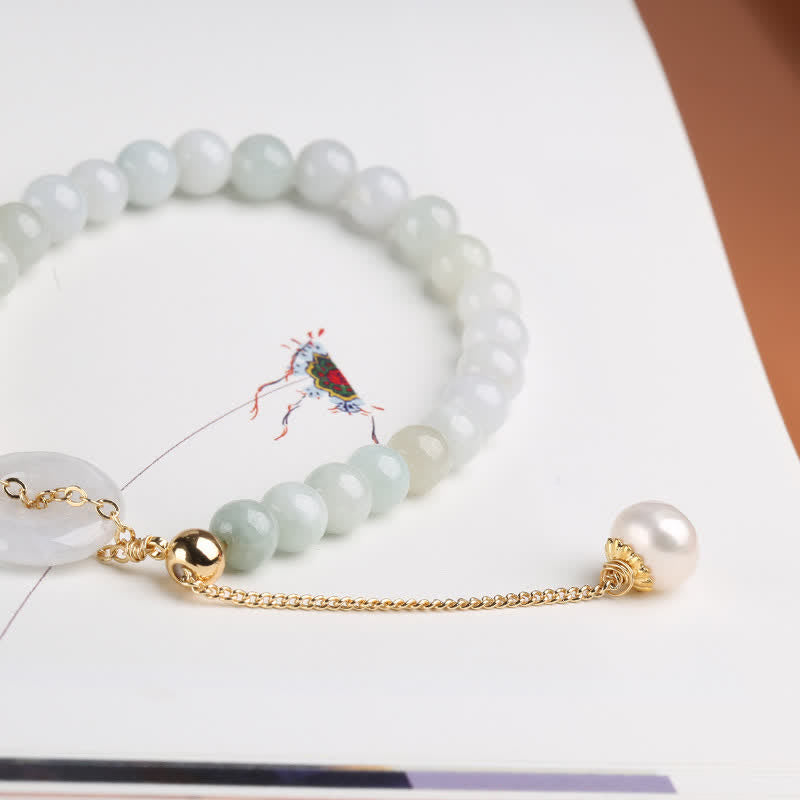 KarmaRipple's Authentic Jade Pearl Peace Buckle Prosperity Fortune Bracelet p7